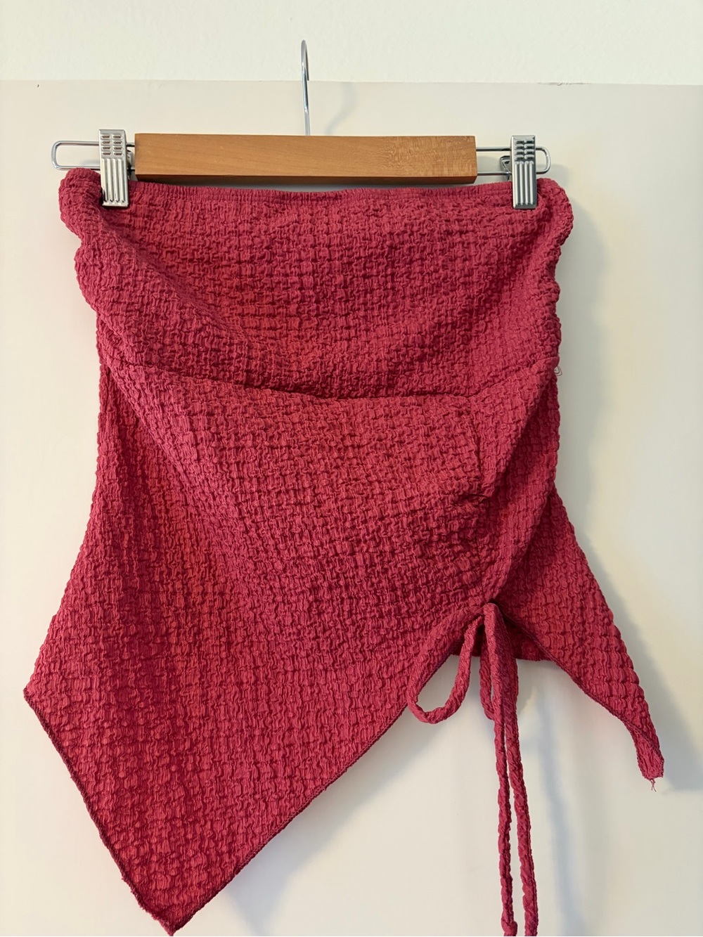 See You Monday Berry Red Textured Strapless Swim Sarong with Side Tie